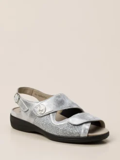 Damen Solidus – Komfortsandale aus Metallicleder silberfarben