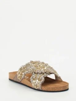 – Pantoletten aus Metallicleder mit Korkfußbett*Strategia Discount