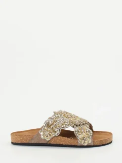 – Pantoletten aus Metallicleder mit Korkfußbett*Strategia Discount