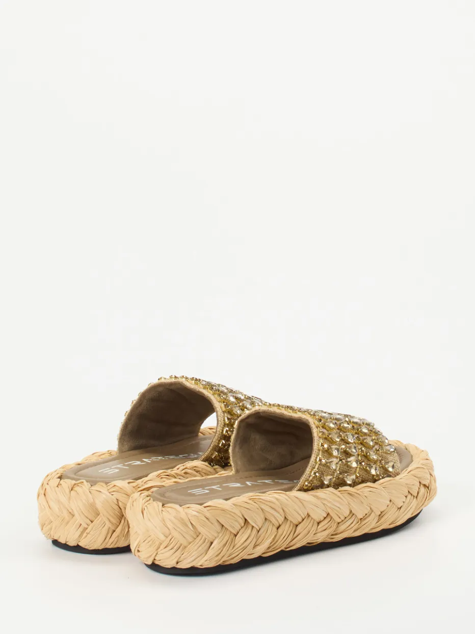 Damen Strategia – Plateau-Sandale aus Metallic mit Bastoptik