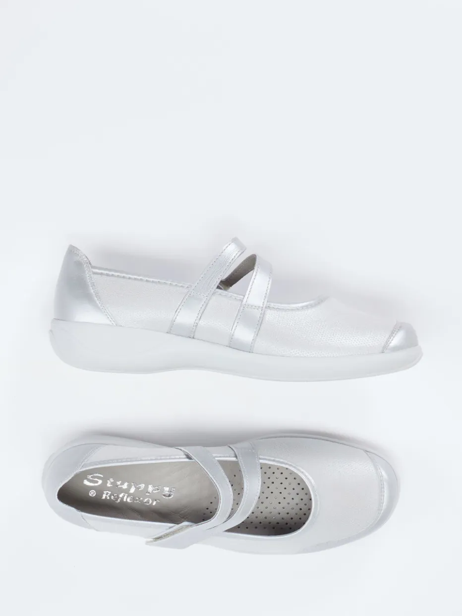 – Mary Jane Ballerina aus Stretch in Silber*Stuppy