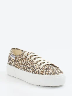 Damen Superga – Plateau-Sneaker aus Textil mit Leo-Print