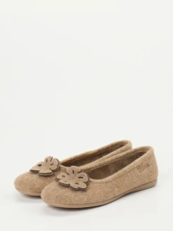 Damen Thies – Ballerina-Hausschuh aus Wollfilz beige