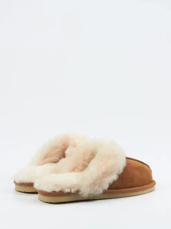 Damen Thies – Hausschuh aus Veloursleder cognac