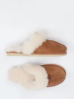 Damen Thies – Hausschuh aus Veloursleder cognac