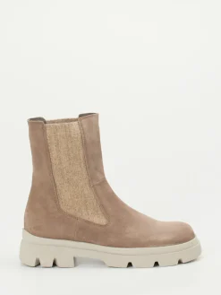 Damen Think – Chelsea Boots aus Veloursleder in Taupe