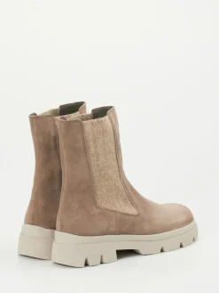 Damen Think – Chelsea Boots aus Veloursleder in Taupe