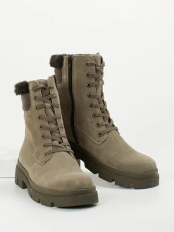 – Schnürstiefelette aus Veloursleder taupe*Think New