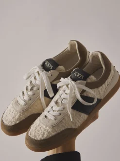 Damen Tod's – Low-Top-Sneaker aus Veloursleder und Teddytextil