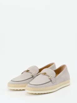 Damen Tod's – Slipper aus Nubukleder mit Bastsohle