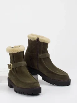 Damen Truman's – Stiefeletten aus Veloursleder oliv