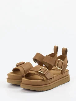 Damen UGG – Plateau-Sandalen aus Nubukleder cognac