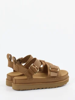 Damen UGG – Plateau-Sandalen aus Nubukleder cognac