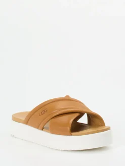 Damen UGG – Plateau-Sandalen aus Kalbleder cognacfarben