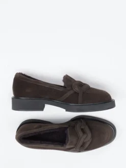 Damen Unützer – Loafer aus Veloursleder Dunkel