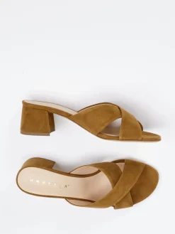 Damen Unützer – Mules aus Veloursleder cognacfarben