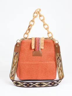 Damen Viamailbag – Bucket Bag aus Baumwolle mit Raffia-Details