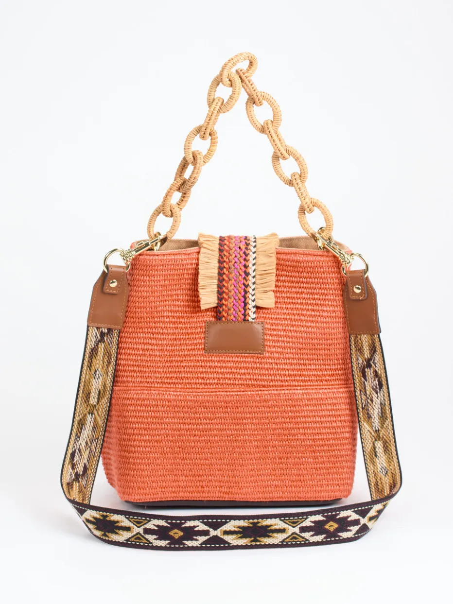 Damen Viamailbag – Bucket Bag aus Baumwolle mit Raffia-Details