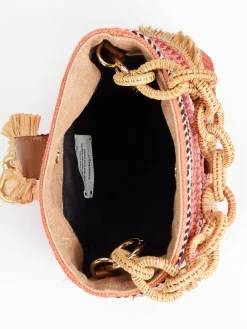 Damen Viamailbag – Bucket Bag aus Baumwolle mit Raffia-Details