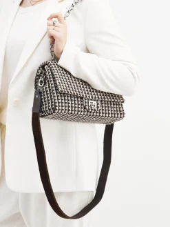 Damen Viamailbag – Schultertasche aus Bouclé-Textil Dunkelbraun