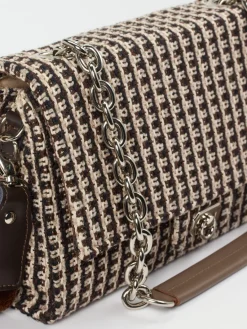 Damen Viamailbag – Schultertasche aus Bouclé-Textil Dunkelbraun