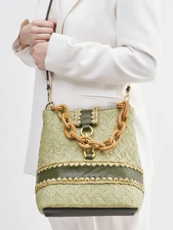 – Schultertasche aus Textil mit Bastdetails*Viamailbag Sale