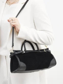 Damen Viamailbag – Top Handle Bag aus Textil und Leder Schwarz