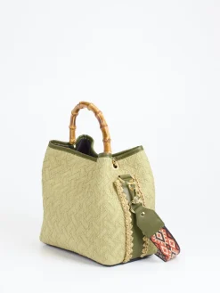 Damen Viamailbag – Top Handle Bag aus Textil mit Bambusgriff