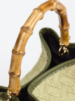 Damen Viamailbag – Top Handle Bag aus Textil mit Bambusgriff