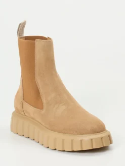 Damen Voile Blanche – Chelsea Boots aus Veloursleder camelfarben