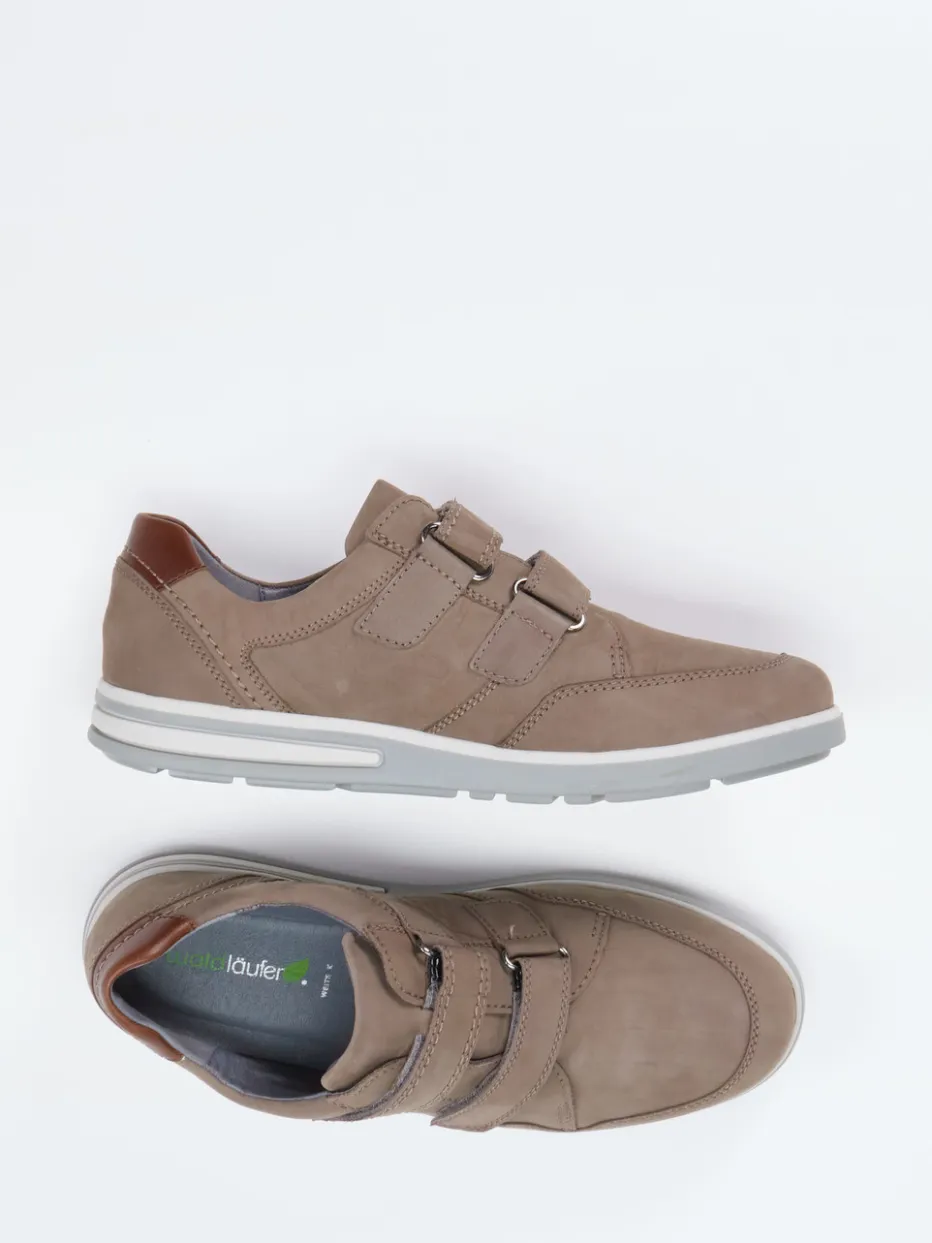 Herren Waldläufer – Klettverschluss-Halbschuh aus Nubukleder taupe