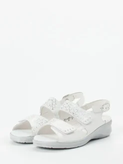 – Komfortsandale aus geprägtem Leder Offwhite*Waldläufer New