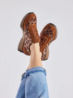 Damen Waldläufer – Sneaker aus Veloursleder mit Leoprint