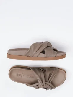 Damen Werner – Slides aus Kalbleder in Taupe
