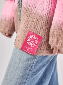 Damen Yippie Hippie – Strickjacke aus Textil Hell Glitzerkante